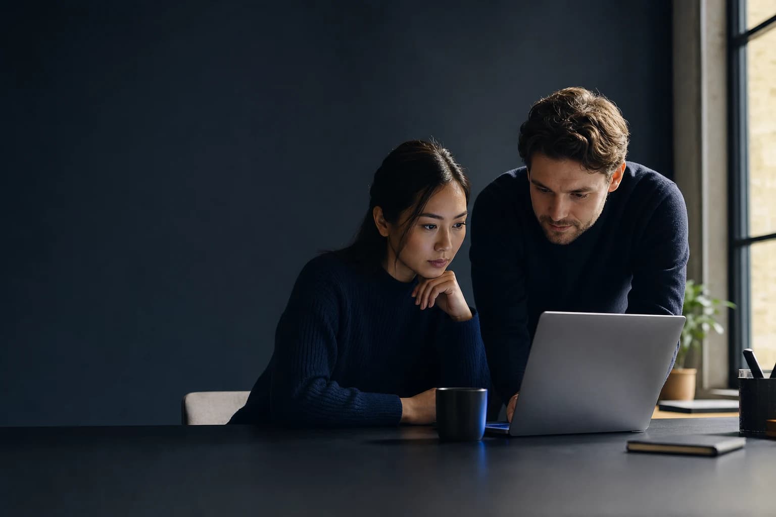 Two founders reviewing a digital project together