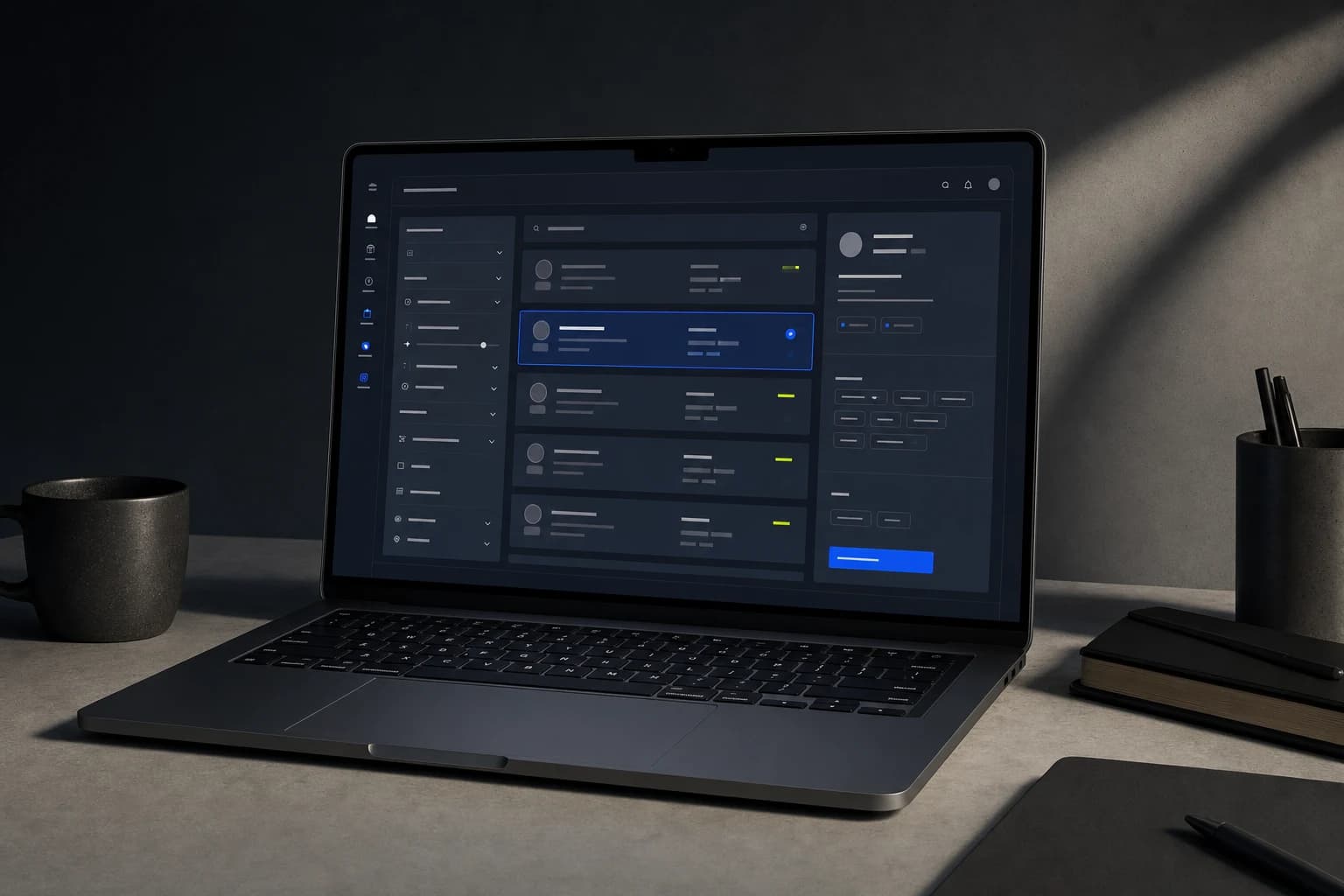 A laptop showing an abstract provider matching workspace